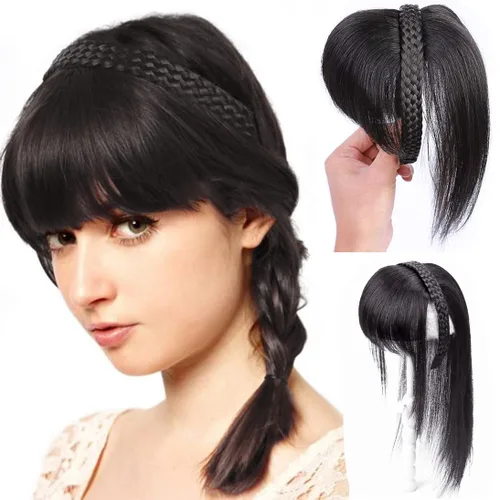 Vista 7 de Extensiones de cabello humano Remy para mujer, con flequillo, 3.9 x 3.9 pulgadas, base de red de encaje transpirable, diadema trenzada, extensiones