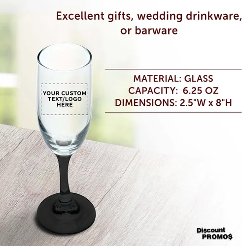 Vista 4 de DISCOUNT PROMOS Copas de champán personalizadas Premiere de 6.25 onzas, juego de 10/50/100, paquete personalizado a granel, elegantes vasos
