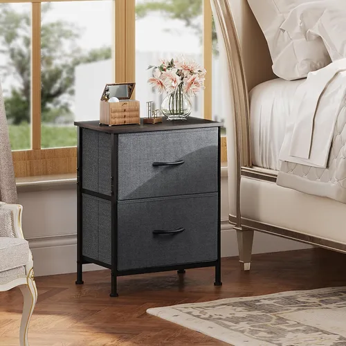 Vista 2 de WLIVE - Mesita de noche con 2 cajones, cómoda pequeña con 2 cajones para dormitorio, mueble de noche, mesa auxiliar con compartimentos de tela