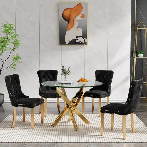 Vista 93 de HomVent Juego de mesa de comedor de vidrio redondo de 36 '' para 2 Mesa Con 2 Sillas Beige