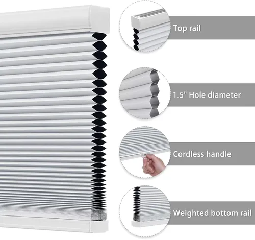 Vista 3 de Changshade Persianas celulares opacas sin cordones para ventanas de interior, persianas con panal de abeja, para oscurecer la habitación, plisadas