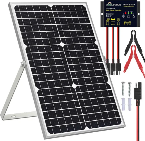 Vista 11 de SOLPERK Kit de Panel Solar 50W 12V, Cargador de Mantenimiento por Goteo de Batería Solar con Controlador Impermeable Mejorado para Barco Automóvil