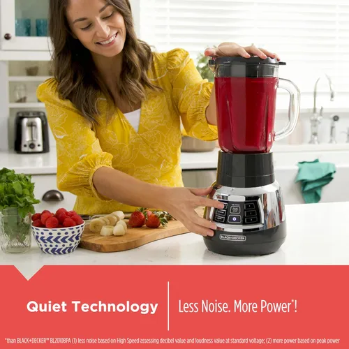 Vista 3 de Black+Decker Licuadora silenciosa con tarro de vidrio ciclón de 6 tazas, 3 velocidades + 3 funciones y tecnología de hoja dentada para una mezcla