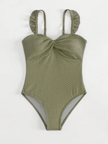 Vista 5 de WDIRARA Traje de baño de una pieza fruncido con volantes y nudo frontal para niña