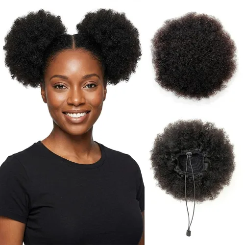Vista 34 de isheeny Cola de caballo de cabello humano con cordón para mujeres negras, extensión de cabello humano rizado 4C, 8 pulgadas, aspecto natural, añade