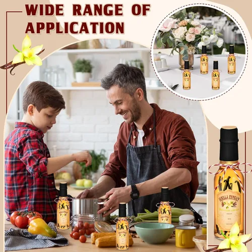 Vista 3 de Tioncy 16 piezas de botellas vacías de extracto de vainilla para jarra de vainilla casera, botella de vidrio con tapa, banda retráctil, etiqueta