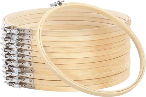 Vista 16 de Caydo 12 aros redondos de madera de 3 pulgadas para bordar, círculo ajustable, punto de cruz, anillo de aro a granel para adornos del hogar
