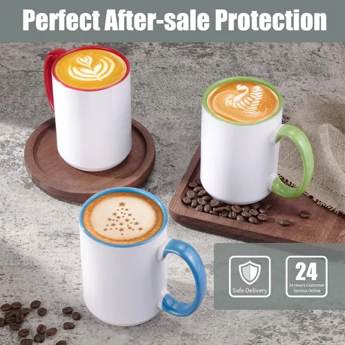 Vista 5 de TANGLONG Tazas de sublimación de 15 onzas, tazas de café a granel, tazas para sublimar, 6 colores surtidos, juego de 12