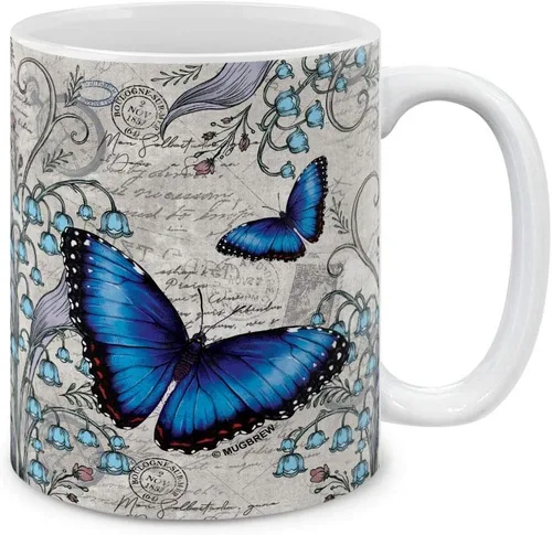 MUGBREW Taza de té de cerámica de mariposa Morpho azul vintage vintage, 11 onzas