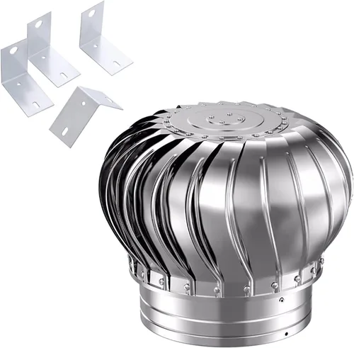 Vista 8 de Cubierta de turbinas eólicas para techo, ventilador de turbina redonda, 304 de acero inoxidable con tapa de escape, ventilación impermeable, 4.331