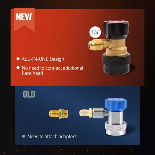 Vista 2 de Wisscool Adaptador de acoplador rápido R134a, adaptadores ajustables 134a, conectores rápidos para aire acondicionado de automóvil, accesorios