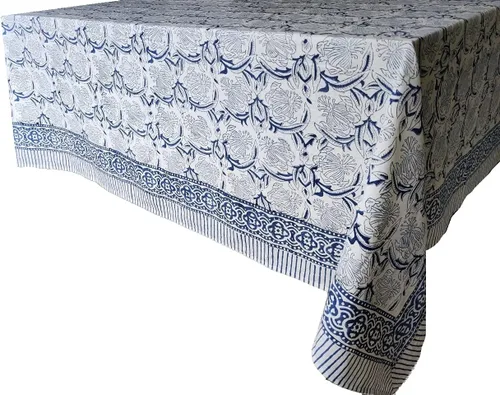 Vista 5 de ATOSII - Mantel 'Santorini' 100% algodón, mantel de lino estampado a mano para cocina, mesa de comedor, mesa, fiestas, boda, primaveraverano