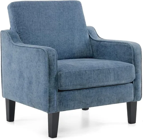 Vista 19 de VINGLI Silla decorativa moderna de mediados de siglo, sillas decorativas de tela beige para sala de estar, sillón tapizado, sofá con brazos
