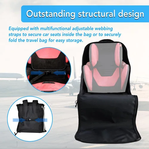 Vista 7 de Bolsa de viaje para asiento de automóvil con ruedas, bolsa de asiento de coche para avión, correa ajustable acolchada, portador de asiento