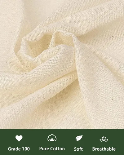 Vista 2 de Estopilla para colar grado 100, 5 piezas reutilizables con dobladillo de 20 x 20 pulgadas, 100% algodón sin blanquear para colar, filtrar, enlatar