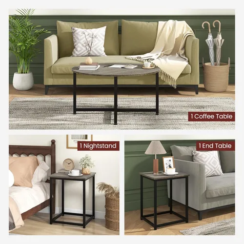 Vista 6 de Giantex Juego de 3 mesas redondas anidables, mesa auxiliar de granja con 2 mesas auxiliares, marco de metal resistente, juego de mesa de madera de 3