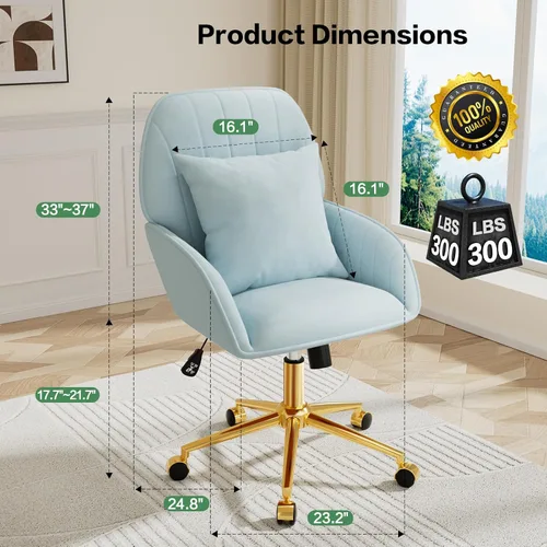 Vista 3 de Silla de escritorio para oficina en casa cómoda con ruedas ajustables giratorias, silla moderna de terciopelo para maquillaje con respaldo