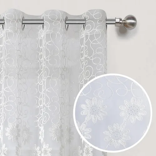 Vista 8 de Zahari Home Avon - Cortinas bordadas de poliéster con ojales superiores para decoración de sala de estar, dormitorio, 54 x 84 pulgadas, panel