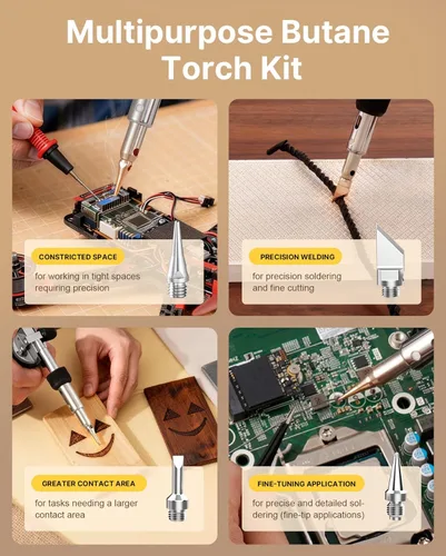 Vista 6 de RAVS Kit de Soldador de Butano Inalámbrico, Kit de Soplete de Butano Multifunción de 14 Piezas, Soplete de Soldadura Portátil con Llama Ajustable