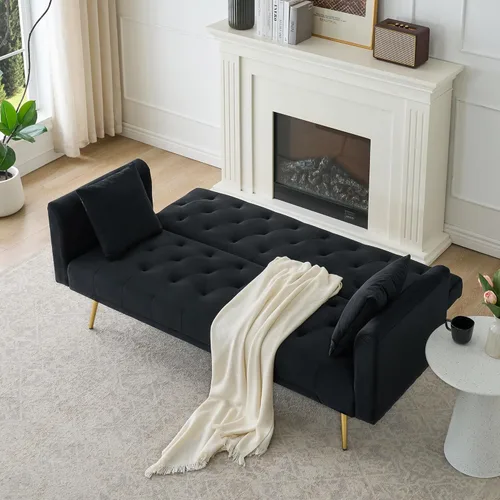 Vista 97 de Sofá cama moderno de terciopelo de 72 pulgadas, sofá cama plegable convertible con 3 respaldos ajustables, sofá biplaza reclinable copetudo