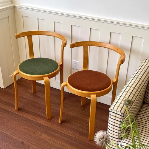 Vista 3 de Sillas de comedor de madera, silla de comedor tapizada, sillas de cocina apilables, asiento de tocador para comedor, sala de estudio, sala de estar