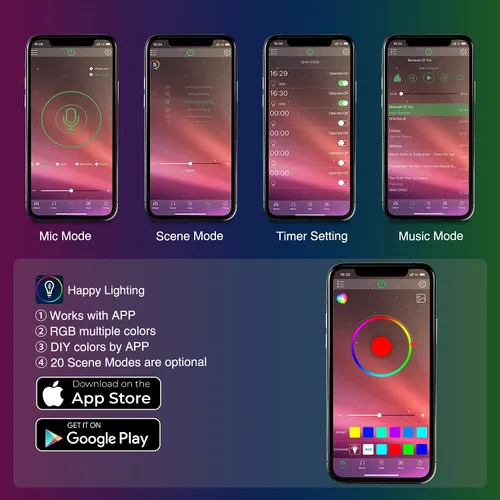 Vista 3 de Luces interiores de automóvil Nilight con control de aplicación, tira de luces LED de 16 millones de colores RGB con modo de sincronización