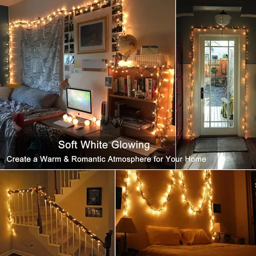 Vista 3 de ODEETRONIC Cadena de luces de Navidad transparentes, 21.63 pies, 100 luces incandescentes de alambre marrón, luz de Navidad para exteriores