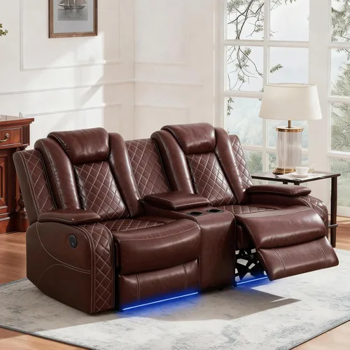 Vista 16 de Juegos de muebles de sala de estar, sofá modular reclinable eléctrico con luces LED, juego de sofá de cuero, sofá reclinable para sala de estar