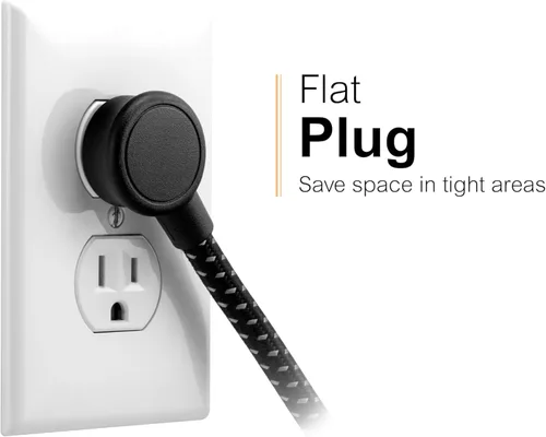 Vista 5 de GE UltraPro - Protector SurGE de 3 salidas con cable trenzado de 4 pies, tira de alimentación, cable de extensión, enchufe plano, 1 puerto USB-A y 1
