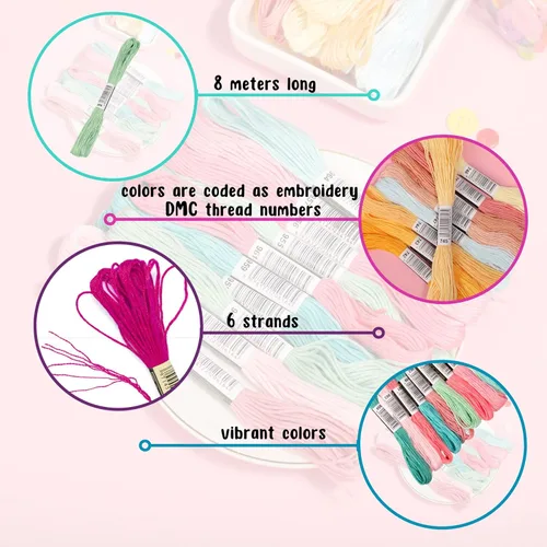 Vista 3 de Athena's Elements Hilo de bordar Hilo de arco iris para bordar, hilo de punto de cruz, cuerdas de bordado para manualidades, manualidades, a