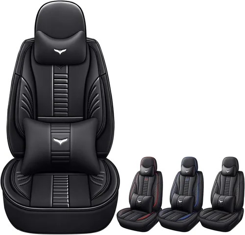 Vista 11 de Fundas de asiento delantero para Volkswagen 1999-2025 95% modelos, protección de banco frontal 3D compatible con bolsa de aire lateral línea negra