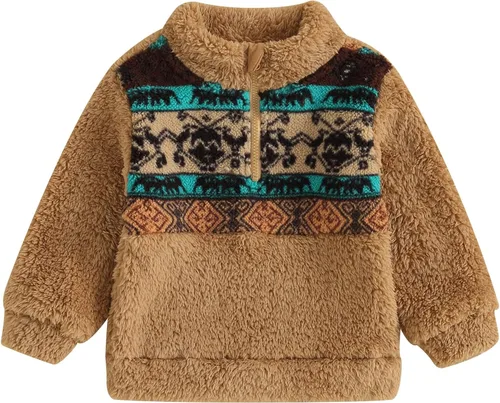 Mama's sunshine Abrigo de invierno para bebé, niña, niño, manga larga, forro polar de felpa, media cremallera, ropa bohemia cálida
