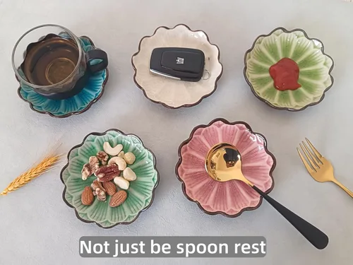 Vista 8 de Soporte de cuchara de cerámica para estufa, soporte de cuchara lindo con flores para encimera de cocina, soporte para cucharas de cocina