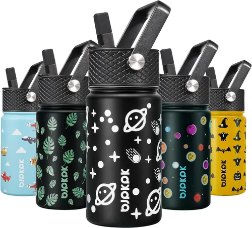 Vista 54 de BJPKPK Botella de Agua Aislada con Tapa de Pajita, 15 oz Botellas de Agua de Acero Inoxidable, Reutilizable a Prueba de Fugas sin BPA Termo, Frasco