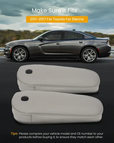 Vista 5 de ROADFAR Funda de cuero para reposabrazos izquierda y derecha para Toyota Sienna 2011 2012 2013 2014 2015 2016 2017 solo parte de cuero gris