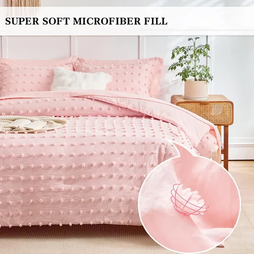 Vista 3 de Juego de edredón Twin "Bed in a Bag" de 6 piezas con puntos acolchados para niñas, color rosa, suave y con bordado, estilo Shabby Chic Boho