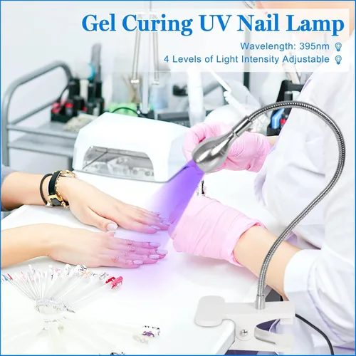 Vista 18 de AORAEM Lámpara LED UV para uñas: lámpara U V de cuello de cisne de doble cabeza para uñas de gel, luz LED de curación flash con 6 lupas para el Negro