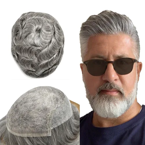 Vista 485 de Toupee - Sistemas de reemplazo de cabello para hombre, encaje frontal suizo, nudo blanqueado, pieza de cabello humano natural