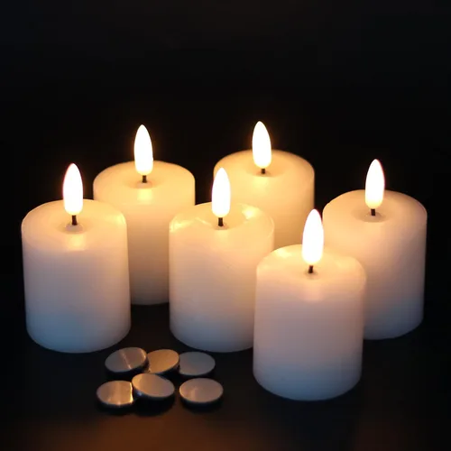 Vista 15 de GenSwin 12 velas de té recargables con base de carga y temporizador remoto, velas LED sin llama, funciona con pilas, para Halloween, otoño, mesa