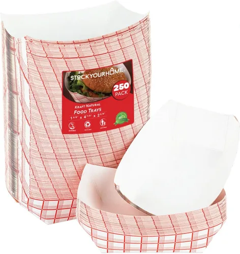 Vista 17 de Stock Your Home Botes de papel extra pequeños (paquete de 100) – Bandejas de papel desechables de 0.5 libras de papel a cuadros rojos y blancos