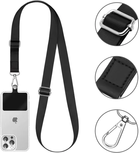 Vista 3 de Cordón universal para teléfono, paquete de 2 cordones cruzados para teléfono celular, correa ajustable para teléfono con 5 correas para alrededor