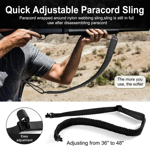 Vista 6 de VVAAGG Eslinga de dos puntos para rifle con paracord y anillas giratorias, eslinga para arma con longitud ajustable y correa antideslizante