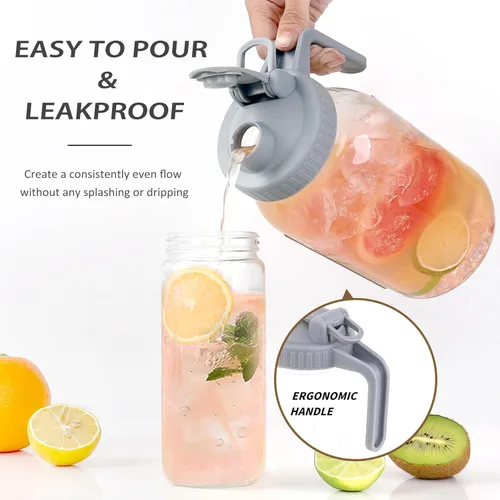 Vista 4 de Jarra de vidrio con tapa, jarra de 2 cuartos de galón con boquilla, jarra de boca ancha de 64 onzas a prueba de fugas, jarras de té solar