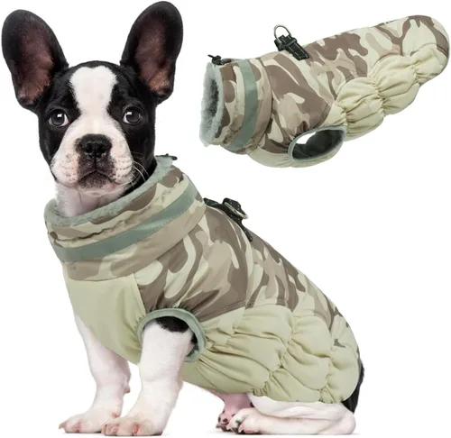 Vista 7 de Lelepet Abrigo cálido para perro, abrigo de invierno para perro, chaqueta impermeable para perros con arnés integrado reflectante para mascotas