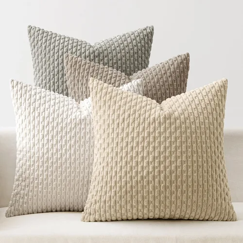 Vista 7 de MIULEE - Juego de 4 fundas de cojín decorativas suaves para sofá, fundas de cojín con rayas estilo bohemio, fundas de cojín de pana, decoración