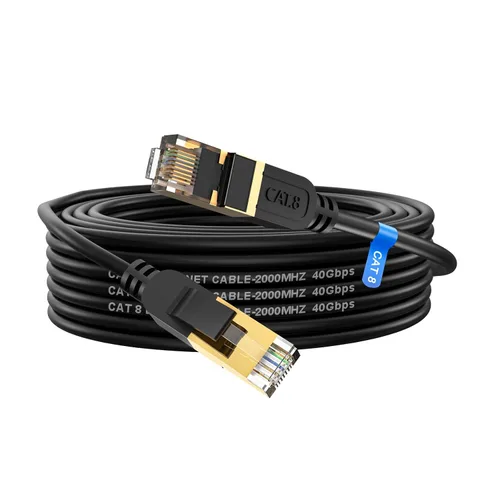 Vista 12 de Cable Ethernet Cat 8, cable de red LAN Cat8 resistente de alta velocidad de 6 pies, 26 AWG, 40 Gbps, 2000 Mhz con conector RJ45 chapado en oro