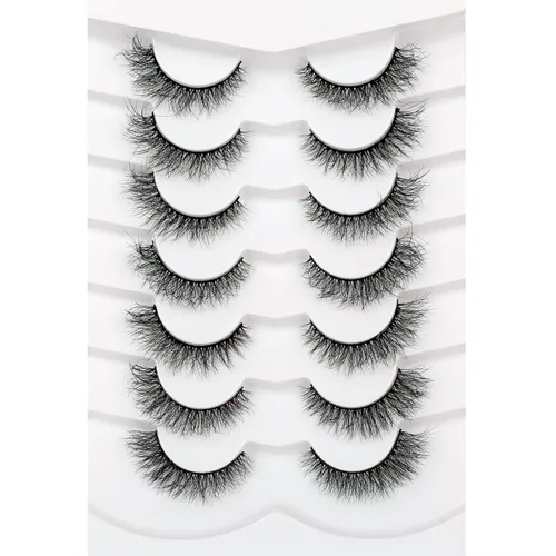 Vista 83 de Medias pestañas postizas con banda transparente, finas, estilo ojo de gato, naturales, cortas, pequeñas, acento 3/4, de visón sintético, tiras