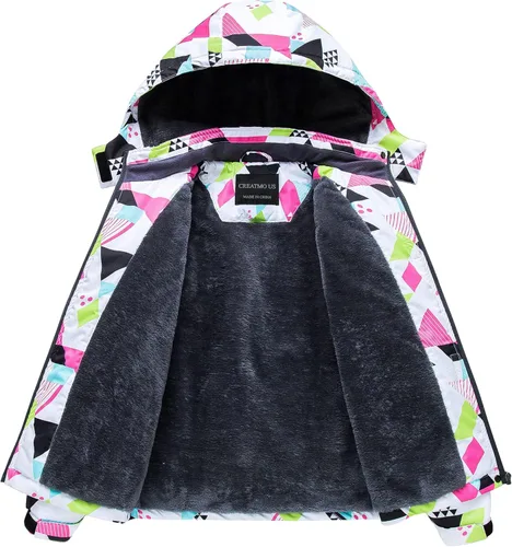 Vista 3 de CREATMO US Chaqueta de esquí impermeable para niña, abrigo de invierno cálido para nieve, resistente al viento, chaqueta de lluvia para snowboard