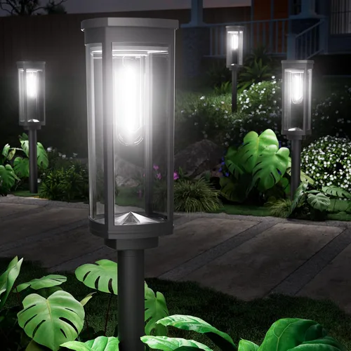 Vista 8 de NEWMESSI Paquete de 4 luces solares para caminos al aire libre, modernas luces LED solares de súper brillo, IP65, impermeable, para jardín, jardín