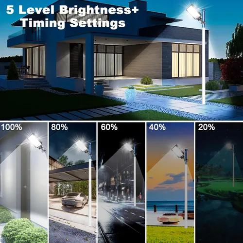 Vista 5 de Luces solares de calle Eleganted al aire libre, luces solares al aire libre impermeables de 10000 lúmenes del atardecer al amanecer, luces solares